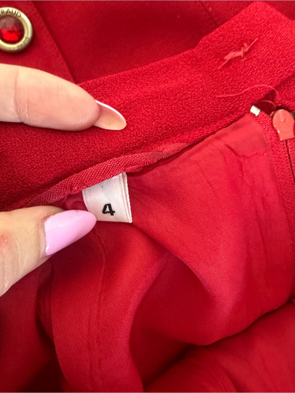 Vintage Red Skirt Suit Louis Feraud Paris Buttons 80s Power Suit 2 Piece sz 4 - Picture 5 of 7
